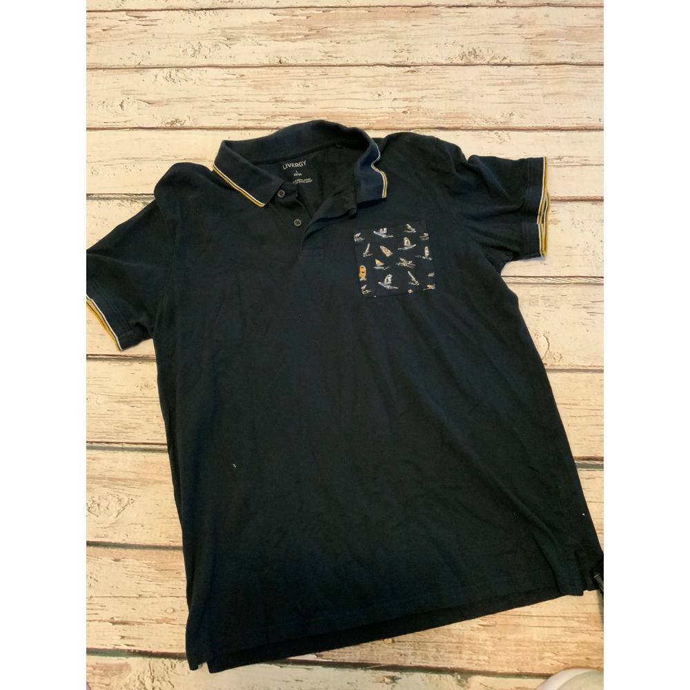 Livergy Mens Polo Shirt Navy Blue Windsurf‎ Pocket Short Sleeve Size L 42/44